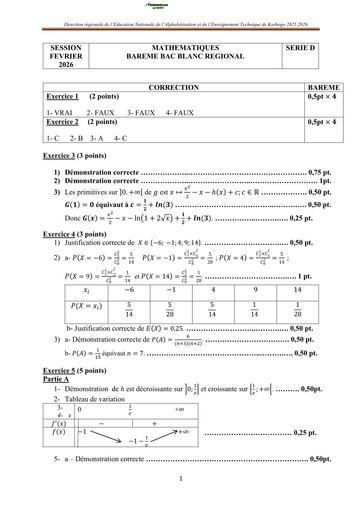 BAC BLANC 2026 DRENA KORHOGO SUJET MATHS SERIE D (BAREME) by TEHUA
