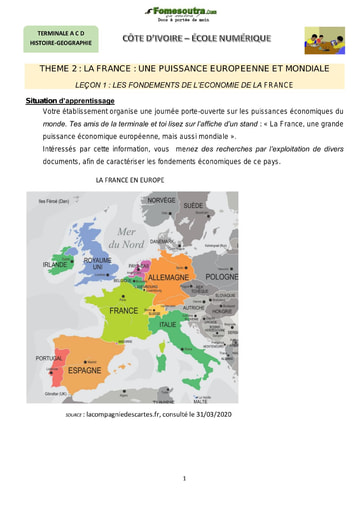 LA FRANCE : UNE PUISSANCE EUROPEENNE ET MONDIALE
