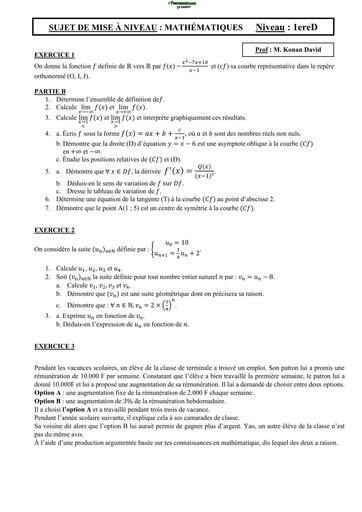 SUJET DE MATHS NIVEAU 1ière D DREN ABIDJAN 1 by TEHUA