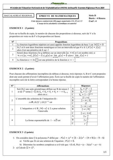 Bac blanc 2024 sujet Maths Série D dren Bouaflé by TEHUA