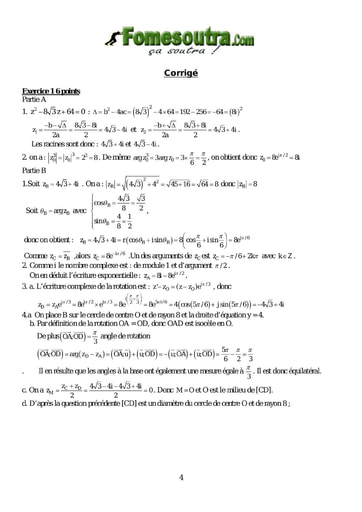 Corrigé Devoir 14 de maths niveau Terminale D