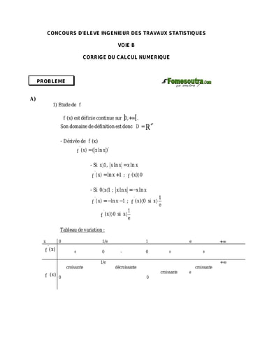 Corrigé Calcul numérique ITS B option Maths 2000 (ENSEA)
