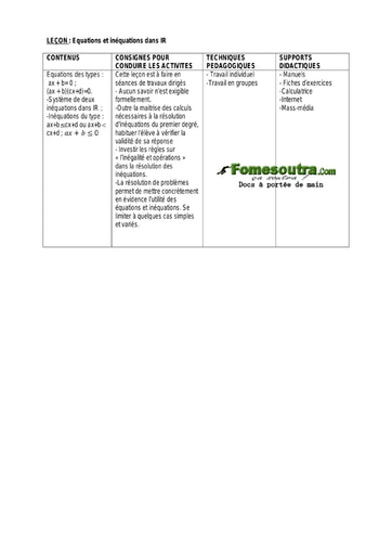 Equations et inéquations du premier degré dans IR  - Guide pédagogique Maths 3ème