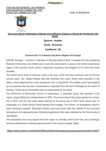 EPREUVE ANGLAIS CONCOURS SOUS OFFICIERS EAA 2018 by TEHUA