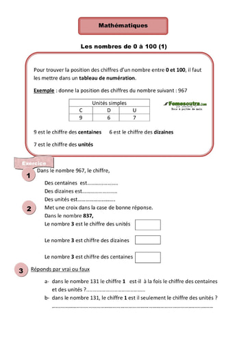 Les nombres de 0 à 1000 (1) - Cours CE1