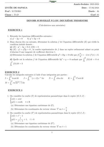 DEVOIR DE MATHS NIVEAU Tle D Trimestre 2 LS BY TEHUA