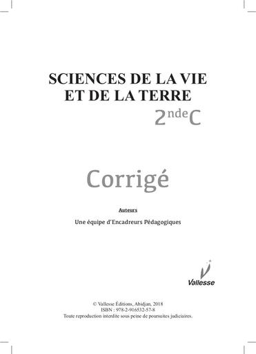 Vallesse SVT CAHIER 2nde C CORRIGE by Tehua