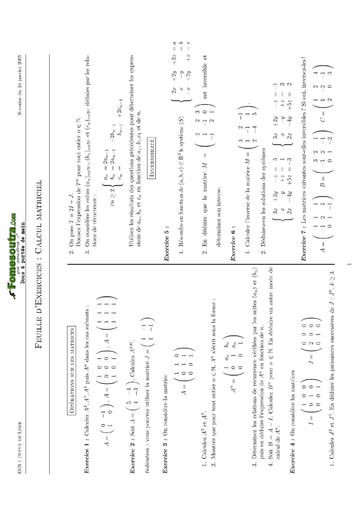 Feuille d'exercices (2): Calcul matriciel