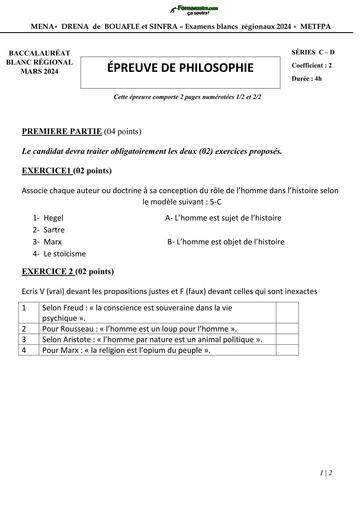 BAC blancs régionaux 2024 PHILO Tle A SINFRA BY TEHUA
