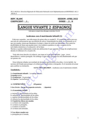 SUJET BEPC BLANC 2022 ESPAGNOL REGIONAL DE BOUNDIALI COTE D'IVOIRE by TEHUA.pdf