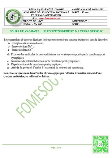 FICHE 2 SVT Tle LE FONCTIONNEMENT DU TISSU NERVEUX by TEHUA