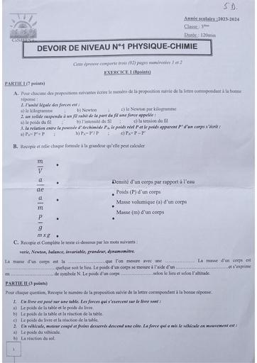 Composition de fin de trimestre 2024 PC niveau 3ieme by Tehua