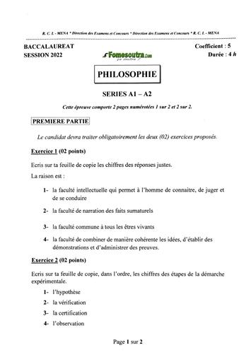 EPREUVE BAC 2022 PHILOSOPHIE SERIE A1 A2 COTE D'IVOIRE by TEHUA