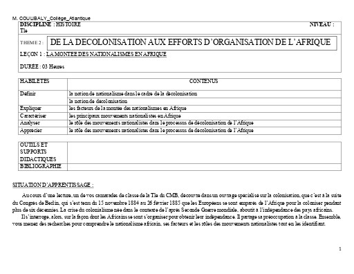 TH2 H1 TLE LA MONTEE DES NATIONALISMES EN AFRIQUE