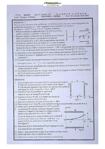 Sujet de Physique-Chimie Première C Lycée Classique Abidjan 21-22