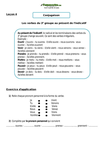 Les verbes du 3e groupe au présent de l’indicatif - Cours CM1