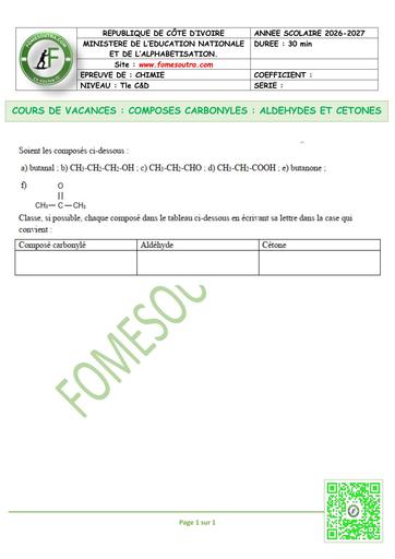 FICHE 0 chimie Tle C&D COMPOSES CARBONYLES ALDEHYDES ET CETONES by TEHUA
