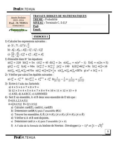 TD PROBABILITE Tle C,D,E, F by TEHUA