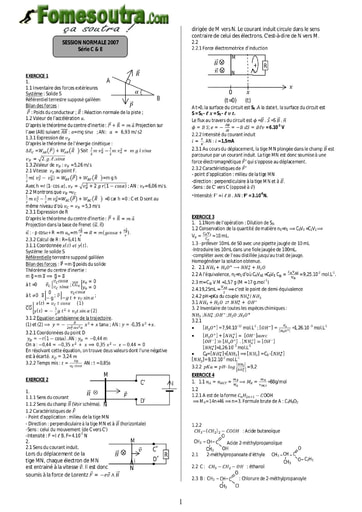 Corrigé de Physique-Chimie BAC C et E 2007