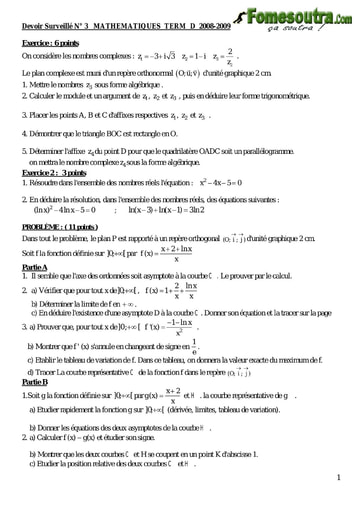Devoir 2 de maths niveau Terminale D
