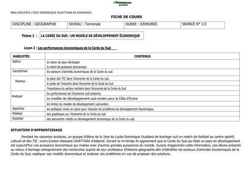 FICHE COREE DU SUD VERSION FINALE DE Mlle KOUYATE BATTROU LYCEE DOMINIQUE OUATTARA DE KORHOGO BY TEHUA