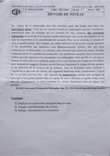 Devoir de Philo Commentaire de texte 1iere D sainte foi Abobo by Tehua