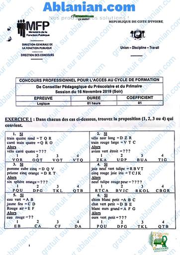 FP logique CP Categorie D 2019 concours administratif BY TEHUA