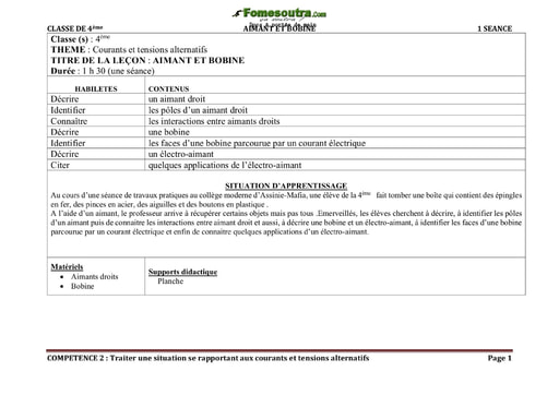 Aimant et bobine - Cours de Physique 4eme