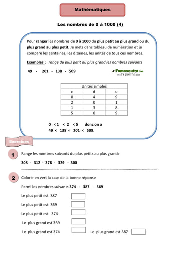 Les nombres de 0 à 1000 (4) - Cours CE1