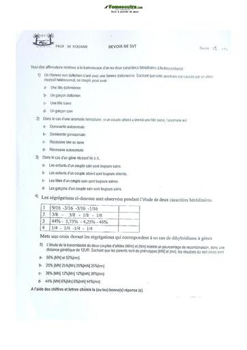 Sujet Prépas BAC SVT Lycée Classique Abidjan 2022-2023