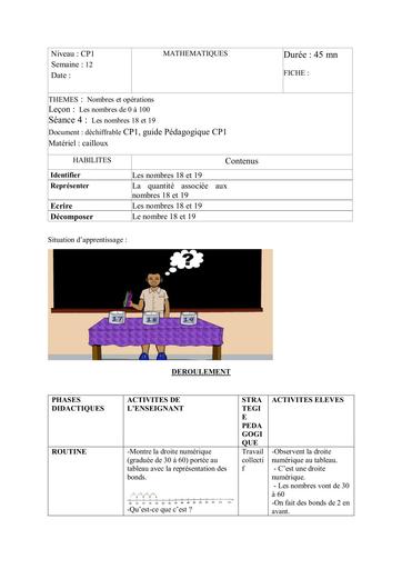 FICHE DE COURS MATHS CP1 SEMAINE 12 S4 BY TEHUA