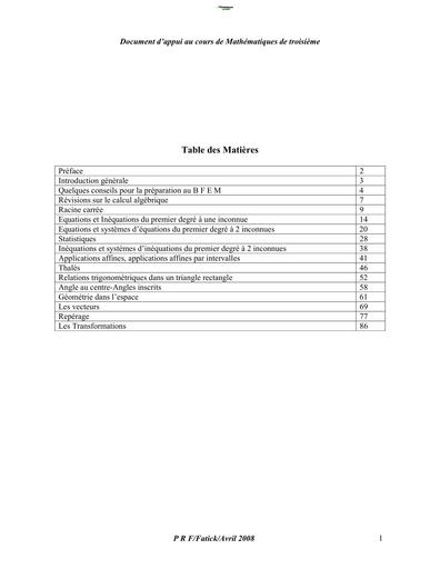Document D'appui cours de Maths 3ième by TEHUA