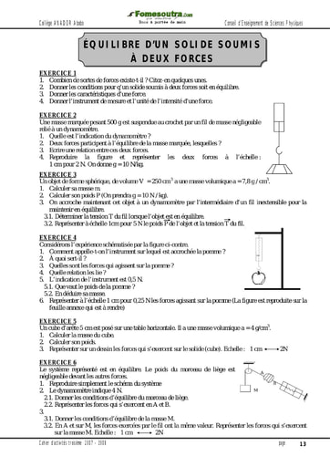 Équilibre d’un solide soumis à deux forces - Activité 3ème