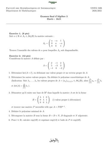 Examen6 Algèbre 3 L2 by TEHUA