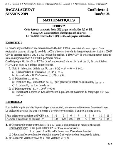 BAC maths G2 2019
