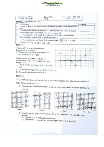 Sujet de Mathématiques Seconde C Lycée Classique Abidjan 2021-2022