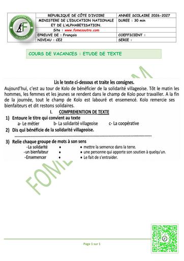 FICHE 1 Français CE2 Etude de texte by TEHUA