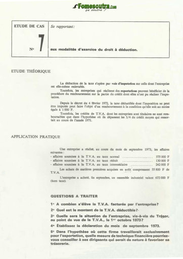 Etude de Cas portant sur les modalités d'exercice du droit a déduction - BTS Industriel