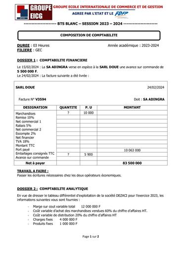 COMPOSITION DE COMPTABILITE GEC - SUJET GEC BTS BLANC By Ludov Ta'n