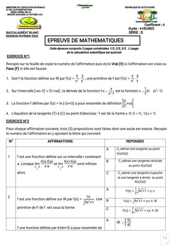 BAC BLANC 2022 SUJET DE MATHS SERIE A2 DRENA YOPOUGON GS LEA VICTOIRE 1&2 BY TEHUA