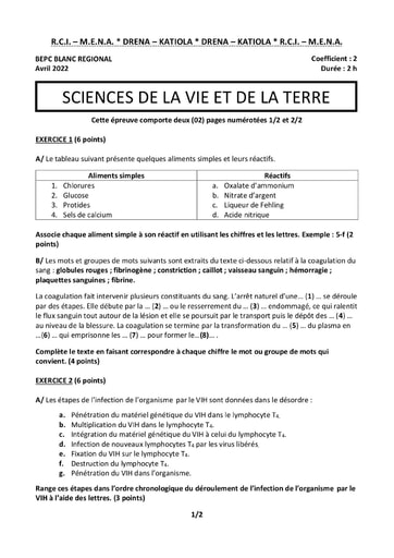 SVT BEPC BLANC REGIONAL  2022 DRENA – KATIOLA