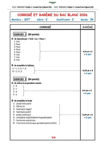 BAC BLANC MARS 2025 DRENA ABIDJAN 4 SUJET SVT SERIE C (BAREME) by TEHUA