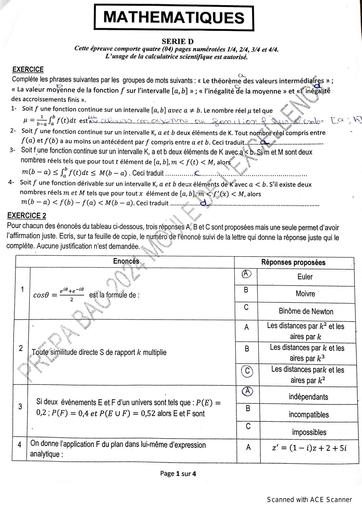 Sujet 1 Prepa Bac Maths serie D 2024 05 25 by Tehua