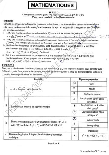 Sujet 1 Prepa Bac Maths serie D 2024 05 25 by Tehua