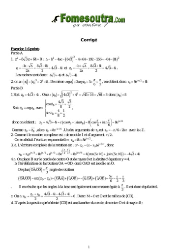 Corrigé Devoir 5 de maths niveau Terminale D