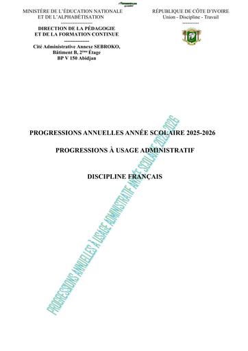 FRANCAIS PROGRESSIONS A USAGE ADMINISTRATIF 2025 2026 6è à Tle    DPFC BY TEHUA