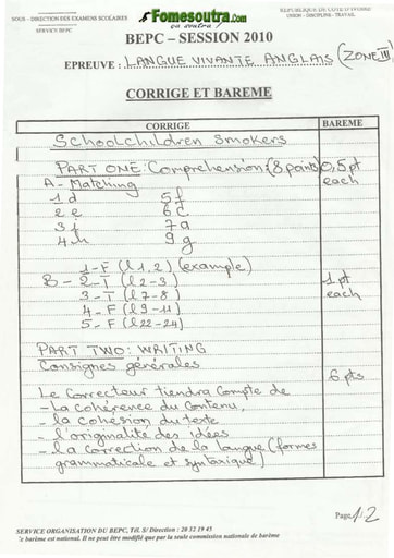 Corrigé anglais BEPC 2010 Zone 3