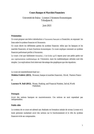 COURS PUISSANT BANQUES ET MARCHES FINANCIERS By DJAHA