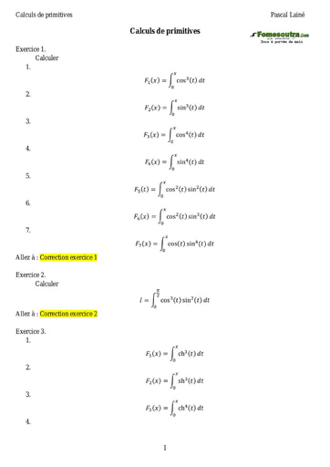 Sujets corrigés Calculs de primitives - Maths sup