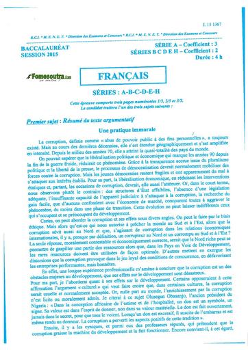 Bac a b c d e h français 2015 by TEHUA